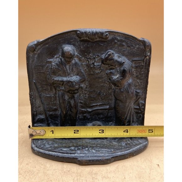 Folk Art Cast Iron Bookends Man & Woman Farming Praying for Harvest Time - Picture 6 of 7
